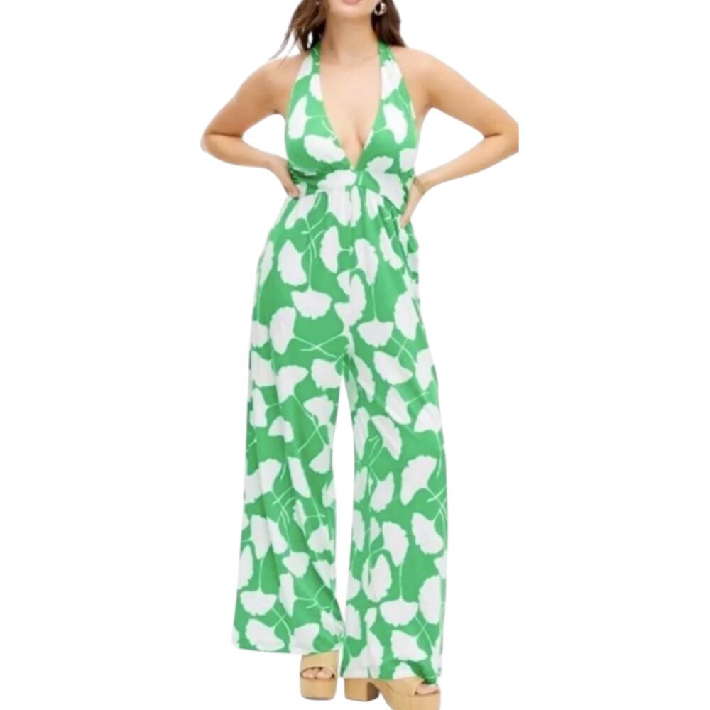 The Halter Ginkgo Jumpsuit from Diane von Furstenberg Size 3XL green